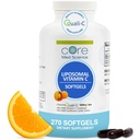 Vitamine Liposomique C 1000mg par Core Med Science, 270 Softgels - Supplément Liposomique naturel non OGM Vitamine C qui favorise la peau saine - Système immunitaire Booster pour les adultes, soutient la formation de collagène