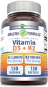 Erstaunliche Formeln Vitamin D3 5000 IU mit Vitamin K2 100 Mcg | D3 + K2 Complex Supplement | Softgels | Non-GMO | Gluten-Free | Made in USA (1 Pack, 150 Count)