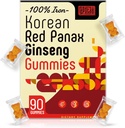 Korean Red Panax Ginseng Supplement Gummies - Iron Supplements for Women & Men - Iron Gummies with Vitamin C, B6, B12, Potassium & Magnesium, Vegan - 90 Count