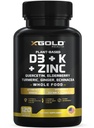 Vitamin D, K2, K1, Zink, Quercetin, Elderberry, Turmeric, Ginger & Echinacea Ganzes Nahrungsergänzungsmittel 8 in 1-D3 5000 IU Pflanzenbasis aus Lichen, Vitamin K (K2 MK7, MK4, K1), D3 K2 Vitamine -120 Kapseln