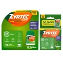 Zyrtec 24 heures Comprimés antiallergiques, la médecine d'allergie intérieure et extérieure avec 10 mg de chlorhydrate de cétirizine Antihistamine, la valeur du lot d'un, 90 ct Bouteille et trois, 1 ct Packs de voyage