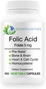 Folate d'acide folique 5mg (B9) Santé prénatale, reproductive, homocystéine, métabolisme, cardiovasculaire, os, immunosupport, sans allergène, sans OGM - 100 gélules véganes