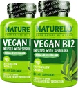 NATURELO Vegan B12 - Méthyl B12 avec Spiruline organique - Vitamine à haute puissance B12 1000 mcg Méthylcobalamine - soutient l'humeur saine, l'énergie, le coeur et la santé des yeux - 90 capsules (paquet de 2)