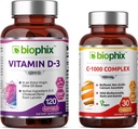 Biophix Vitamin D-3 5000 IU 120 Softgels - Kostenloses Vitamin C-1000 30 Tabletten - hochkarätig in extra Virgin Olivenöl Non-GMO Soy-Free unterstützt starke Knochen Immungesundheit
