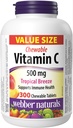 Webber Naturals Vitamine C, 300 comprimés d'arôme de bière tropicale à croquer, 500 mg de vitamine C par comprimé, os, dents, immunosupport et antioxydant, non OGM, produits laitiers et sans gluten