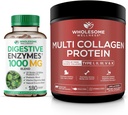 Enzymes digestives saines Bien-être Supplément prébiotiques et probiotiques 1000MG + poudre protéique multicollagène hydrolysée (type I II III V X)