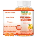 SHIFAA NUTRITION Vitamine végétale C Gommies de 90 gommies, 250mg 45 portions , sans OGM , sans gluten , sans gélatine , soutien immunitaire Gommies et soutien saisonnier pour enfants et adultes Vitamines halales