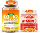 2 Pack Vegan Vitamin D3 5000IU K2 Gummis + 1 Packung ganze Nahrung Vitamin C Gummis