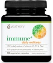 Youtheory Immune+ Daily Wellness - Vegetarian Immune Support Supplement with Vitamin C, Vitamin D3 & Zinc* - Mushroom Supplement with Turkey Tail, Cordyceps & Reishi - 60 Vegetarian Caps