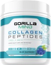 Gorilla Mind Collagen Peptides Poudre - Hygiène articulaire et osseuse/Great for Hair, Skin & Nails/Sleep Support/Types I, II, III/Mix in Water, Juice or a Smoothie - 435g (Blue Raspberry)