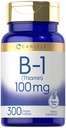 Carlyle B1 Vitamin 100mg | 300 Tabletten | Beilage für Damen und Herren | als Thiamin HCl | Vegan, Non-GMO & Gluten Kostenlos