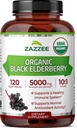 Zazzee USDA Organic Black Elderberry 10:1 Extract, 5000 mg Strength, 120 Vegan Capsules, 2 Month Supply, Standardized, Concentrated 10X Extract, 100% Vegetarian, All-Natural, Non-GMO, Made in The USA
