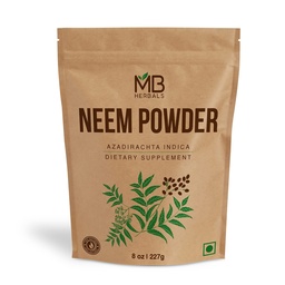 MB Herbals Poudre de Neem pur 8 oz. 227 Gram / 0,5 LB Poudre de Neem pur à crafts sauvages Supplément pour la peau et les cheveux.