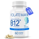 L-méthylfolate + B12 Mélange de méthylcobalamine 7,5mg - 60 Capsules - Acide folique actif et supplément de B12-5-MTHF et B12 méthylé pour les hommes et les femmes - Non OGM, sans gluten, sans remplissage