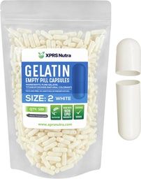 XPRS Nutra Taille 2 Capsules vides - 500 Compte Capsules de gélatine vides - Pills Bricolage Capsule Remplissage - Pure Pilule Gel Caps pour Do-It-Youlf Suppléments (Blanc)