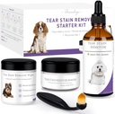 Kit de démarrage pour enlever les taches de chien, avec extrait de Hazel de sorcière, supprimer les agrafes de tear, décharge et mucus, comprend la solution de tache, Wipes applicateurs, poudre de tache et brosse, dure 30-45 jours