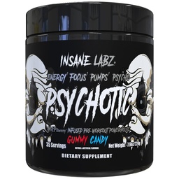 Insane Labz Psychotic Black Edition Mid Stimulant Pre Workout Powder, Energy Focus Pompes, Charged with Creatine Beta Alanine Taurine Alimenté par AMPiberry, 35 Serviettes (Gummy Candy)