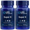 Extension de vie Super K, Vitamine K1, Vitamine K2 mk-7, Vitamine K2 mk-4, Vitamine C, Santé des os/du cœur/artère, Approvisionnement 3 mois, Sans gluten, 1 jour, Non-OGM, 90 softgels (paquet de 2)