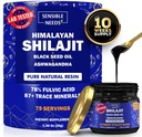 Supplément de résine biologique pur Himalayan Shilajit, Shilajit pour hommes et femmes avec huile de graines noires et Ashwagandha, énergie, immunité, 78% acide fulvic, 87+ Traces minérales, 400mg