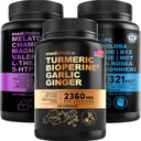 MEDCHOICE Turmeric & Ginger (120ct), Sleep Melatonine (90ct) et Cerveau Nootropique (60ct) Supplément Ensemble - Wellness Trio pour le cerveau, le sommeil, et le soutien immunitaire - Vegan, non-OGM, sans gluten