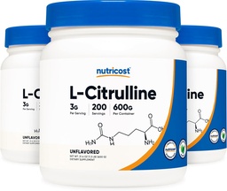 Nutricost Pure L-Citrulline (Base) Poudre (600 grammes) (3 bouteilles)