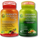Immun- & Cellular Support Bundle – Liposomale Glutathione 500mg mit Ganzes Essen & Quercetin mit Bromelain, Vitamin C und Zink Ganzes Lebensmittel-Komplex – Vegan, Non-GMO, Clean Daily Wellness Support