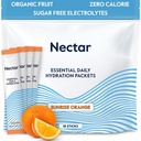 Paquets d'hydratation Nectar - Paquets de poudre d'électrolytes - Pas de sucre ou de calories - Paquets d'électrolytes liquides de fruits biologiques pour déshydratation et réhydratation rapide (Orange 18)