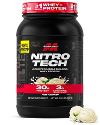 Muscletech Whey Protein Powder (Vanilla Cream, 2,2 livres) - Nitro-Tech Ultimate Muscle Building Formula with Whey Protein Isolate - 30g de protéines, 3g de créatine et 6.8g de BCAA - Emballage May Vary
