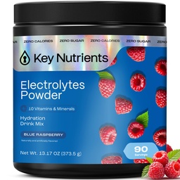 KEY NUTRIENTS Multivitamin Electrolytes Powder No Sugar - Sweet Blue Raspberry Electrolyte Powder - Endurance & Energy Supplement - Hydration Powder - No Calories - 90 Servings - Made in USA