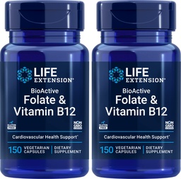 Life Extension BioActive Folate & Vitamin B12, 150 Vegetarische Kapseln (Pack von 2), Non GMO, Glutenfrei