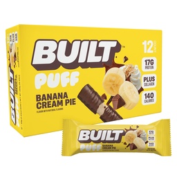 Erbaute Bar, Puff Protein Bars, Banana Cream Pie Puff, 17g Protein Snacks, On-The-Go Bars, Nur 140 Kalorien, 6g Zucker, Kollagen, Glutenfrei, 12 Zähler