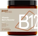 Poudre Puori Vegan Vitamine B12 Berry Booster - 20 portions - B12 avec des bleuets sauvages nordiques – haut en flavonides - pour la production d'énergie normale et le métabolisme - Sans lait, végétarien, non OGM