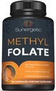 Sunergetic Premium Methyl Folate Supplement – mit methyliertem Vitamin B12 und Vitamin B6 – Metabolisch aktives Folat als Magnafolat - Methylfolate 400 mcg pro Kapsel – 60 Kapseln