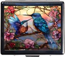 7 jours Chromed Silver Pill Organizer avec miroir à l'intérieur a 8 compartiments séparés Rectangle 7 jours Pill Box cas Pill (Humming Birds)