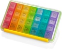 Organisateur hebdomadaire de pilules - Portable 4 fois par jour - Cas de pilules pour l'humidité de l'eau AM/PM, boîte à pilules de 7 jours colorée avec étiquettes pour ordonnances, médicaments, vitamines et suppléments