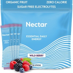 Nectar Energy Booster - Caféine biologique, B12 & Electrolytes - Sans sucre et sans calories – Café sain, boisson énergétique et substitut de soda – hydratation et supplément énergétique (Berry 30 Powder Packets)