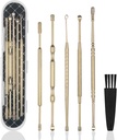 Hion 6 Pcs Extended Ear Wax Removal Kit,Professional Double-Headed Ear Pick Earwax Removal Tools,316L Stainless Steel Ear Cleaner Curette with Cleaning Brush and Storage Box,Suit for Kid Adult(Gold)