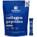 Poudre de Peptides de Collagène Premium, 30 Sticks Packets de Voyage (Type I, III), Poudre de Protéine de Collagène non aromatisée à Go, Peptides de Collagène hydrolysés pour l'articulation des ongles de cheveux de peau, 10g par service, Paléo & Keto
