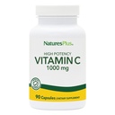 Natures Plus Vitamine C - 1000 mg Acide ascorbique, 90 Capsules végétariennes - Supplément de soutien vasculaire et immunitaire à haute puissance, Antioxydant - Sans maïs, Sans gluten - 90 portions