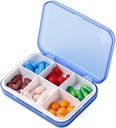 Portable Pill Organizer - Boîte à pilules mince pour la poursuite ou le voyage, cas de pilule compacte(6 compartiment, bleu)