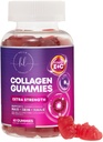 Peptides de collagène Gommies avec 2500 mcg Biotine - Supplément de protéines hydrolysées de type I et III multi collagène avec vitamine C et zinc - Support pour cheveux, peau, ongles, goût de grenade - 60 gommies