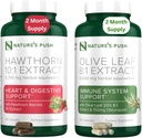 Nature Push Hawthorn Berry and Olive Leaf Bundle of Super Potent 10:1 Hawthorn Berry Extract (2 Month Supply) and Olive Leaf Super Potent 8:1 Extraire 20% Oleuropein 750mg Capsule (2 Month Supply)