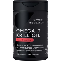 Sportforschung Krill Ölergänzung mit EPA & DHA Omega 3, Phospholipide & Astaxanthin von Antarktis Krill - Höchste Konzentration von Krillöl für Männer & Frauen - 1000mg, 30 Softgel Kapseln
