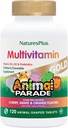 NaturesPlus Parade animale Or Multivitamine pour enfants - Cerise, orange et arômes de raisin assortis - 120 comprimés à mâcher en forme d'animal, boîte de 4 - Vegan, sans gluten - 240 portions totales