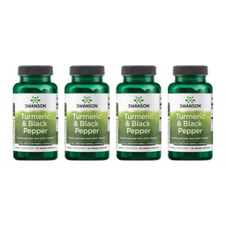 Swanson Poivre noir et curcuma - Supplément de soutien pour la santé articulaire biologique, la santé cardiaque, la digestion et le foie - Formule naturelle pour une biodisponibilité accrue et l'absorption - (60 Capsules de Veggie) 4 Pack