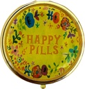 Retro Cute Pill Case Vintage Metal Pill Organizer Portable Compact Pill Box for Purse/Pocket to Hold Vitamines/Tylenol/Supplements/Pish Oil/Meds/Tablet(Pills heureuses avec miroir, rond)