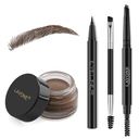 LAVONE Makeup Kit With Eyebrow Stamp Pencil, Waterproof Brow Pencil & Pomade, Eyeliner, Dual-ended Eyebrow Brush, Dark Brown