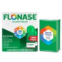 Spray anti-allergie à la flonase, soulagement multisymptômes non somnolents 24 heures sur 24 – 144 sprays (paquet de 2) plus pack bonus de tissus