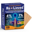 Re-lieved 4% Lidocaine Patches mit Menthol - maximale Stärke Schmerzlinderung für Rücken, Knie & Muskelschmerzen - Fast-Acting Medicated Patches - Made in USA - 6 Count