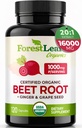 ForestLeaf Capsules de racines de betteraves biologiques - Supplément de betteraves 16000mg Résistance 20:1 Pilules d'extrait avec/grain de gingembre.